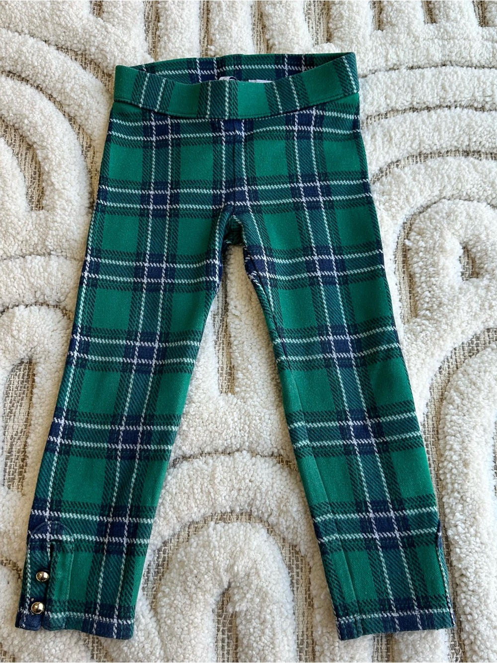 Janie and Jack Fancy Green Tartan / Plaid Leggings | Size 3T